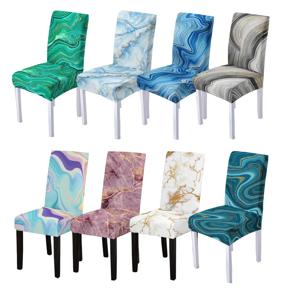 

Wedding Chair Cover Marble Print Stretch For Kitchen Elastic Dining Room Chair Cover Dine Chairs Slipcover Home Decoration