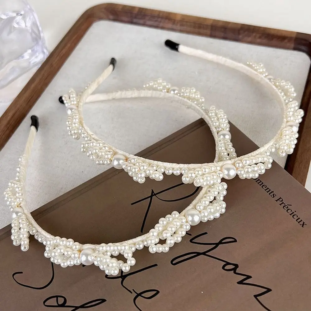 

Headbands Non Slip Hairbands Bowkont New Headwear Cross Pearl Bow Headband Crystal Korean Hairband Women Hair Hoop