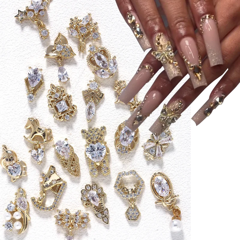 

Senior Luxury Zircon Cross Real Gold Diamond Nail Charm New Market Colorful And Sparkling Nail Art Accessories Can Be Reused