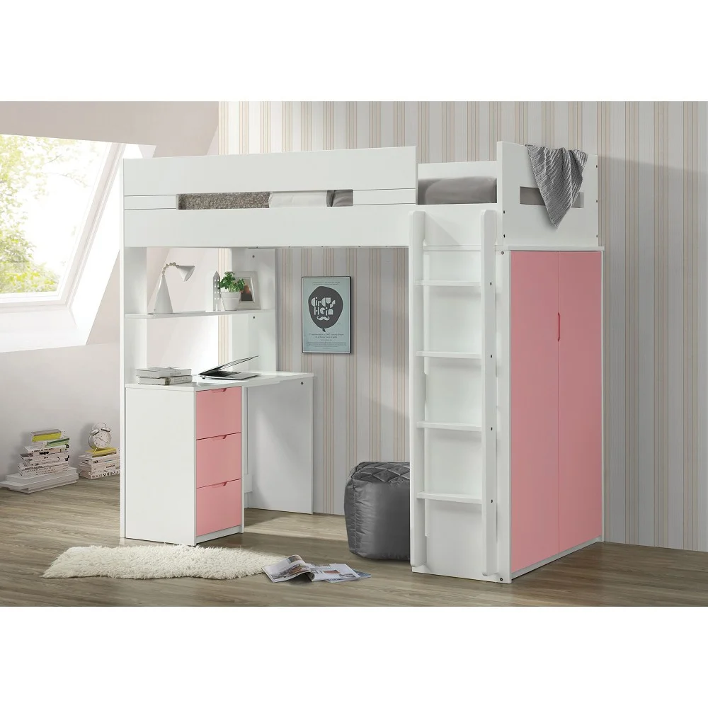 

Nerice Loft Bed in White & Pink 38040