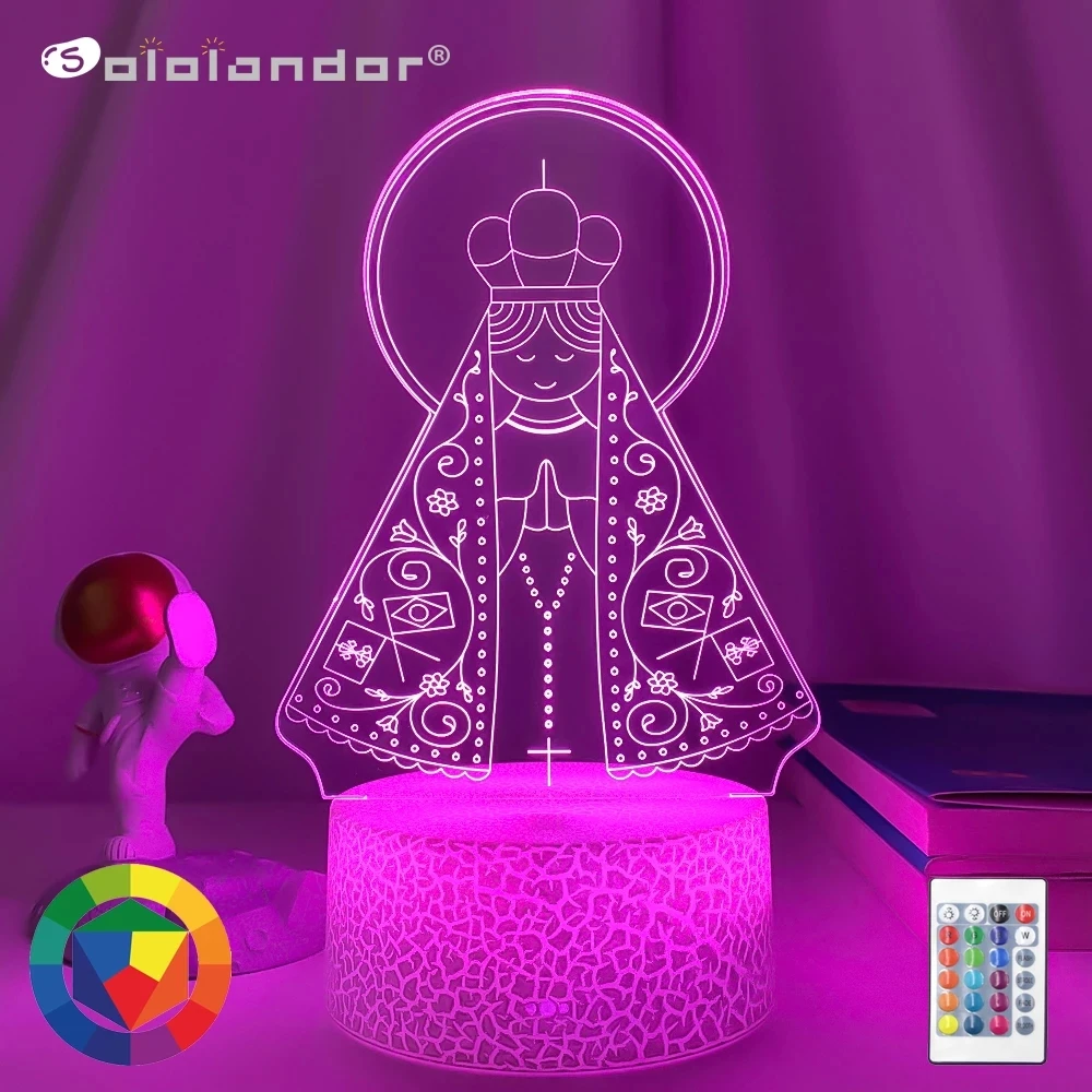 

Dropshipping 3D Led Night Light Lady Aparecida for Church Decoration Lights Cool Gift for Faith Usb Battery Powered Table Lamps