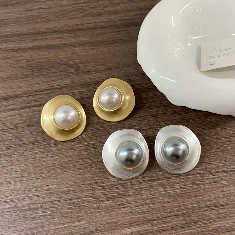 Винтажные матовые металлические жемчужные серьги HUANZHI неправильной