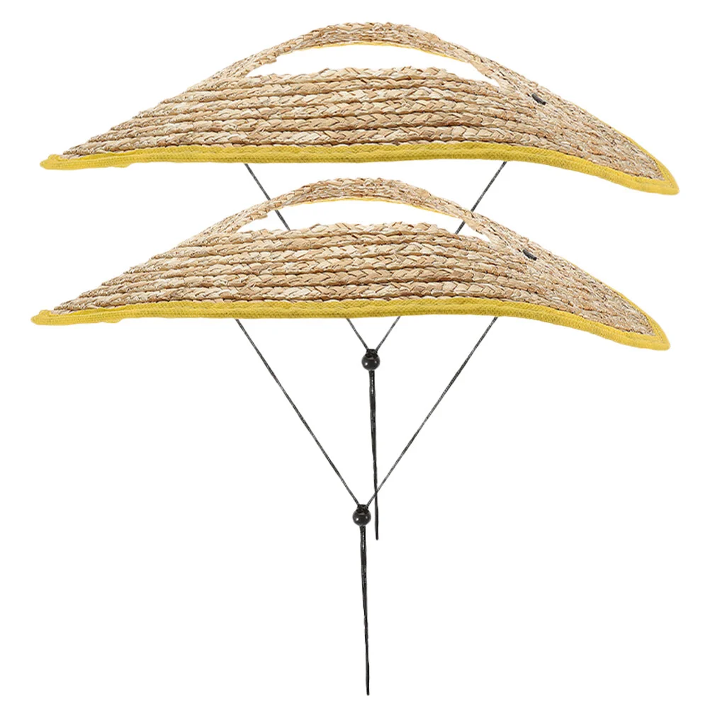 

2 Pcs Straw Wide Brim Visor Hard Hat Sun Cover Shade Construction Accessories Wheat Neck