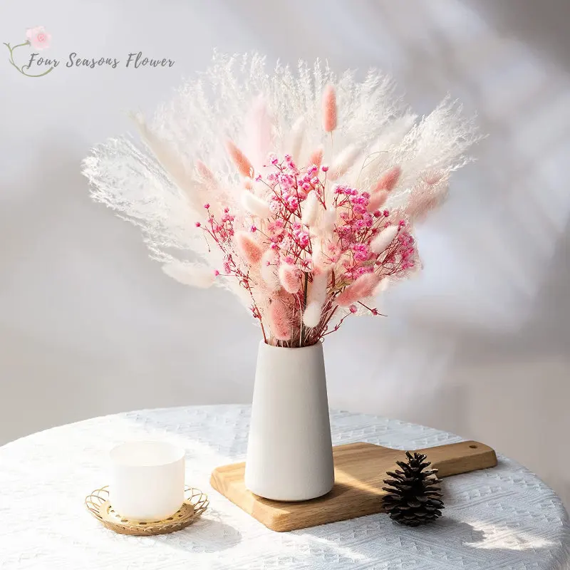 

65pc Natural Pampas Dried Flowers Boho Home Decor Bunny Tail Grass Bouquet Baby Breath For Wedding Decoration Artificial Flower