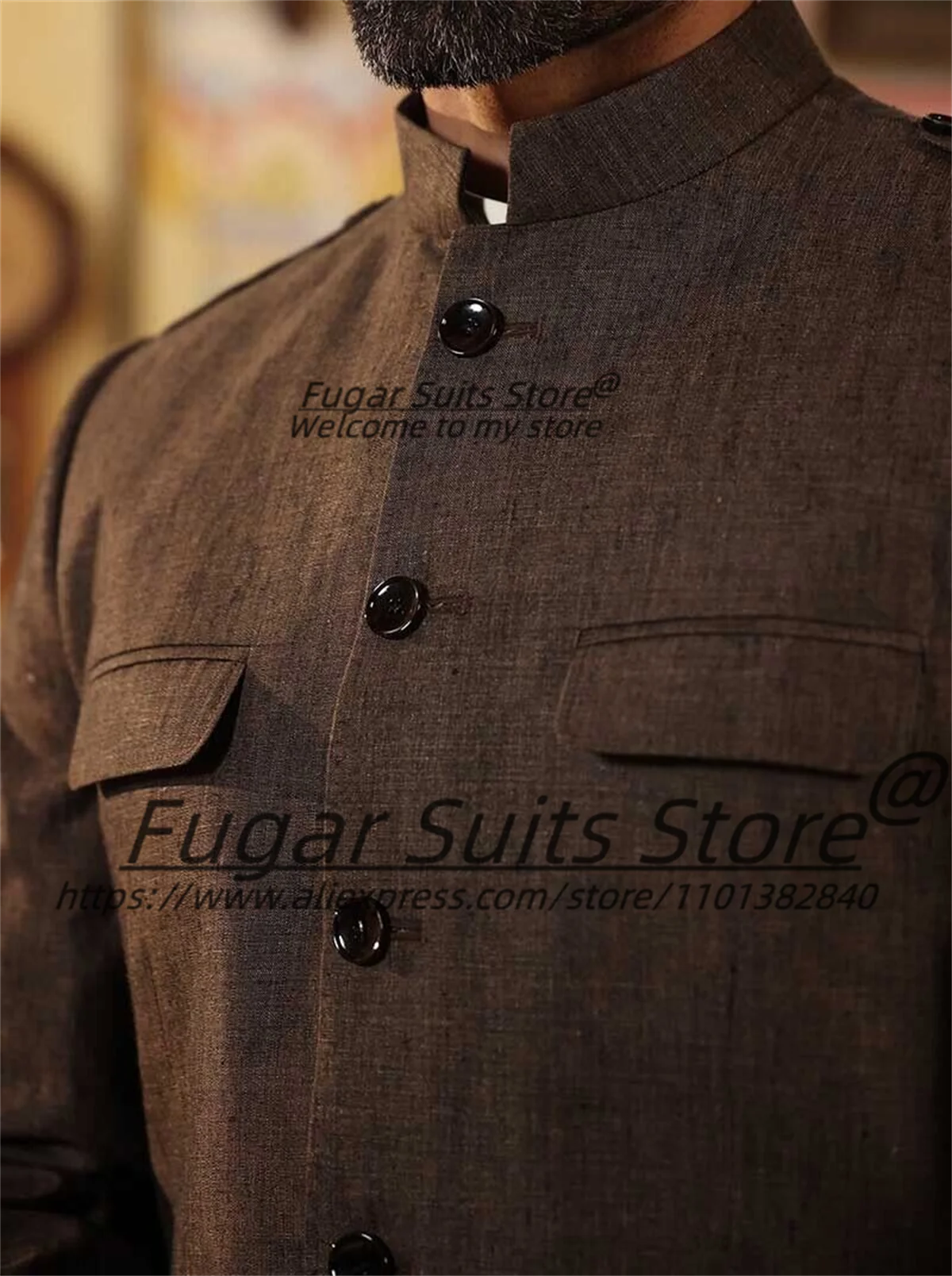 Классический китайский стиль коричневые мужские костюмы приталенный