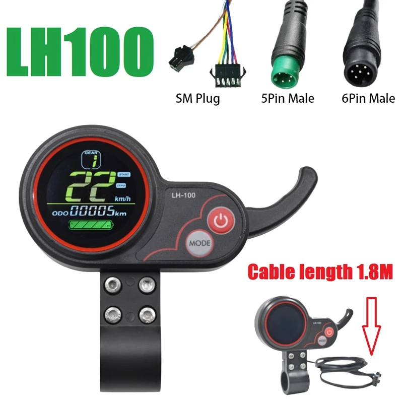 

LH100 LCD Display Dashboard 24V-60V Throttle Meter for Kugoo Electric Scooter/Ebike LCD Display Speedometer(SM Plug)