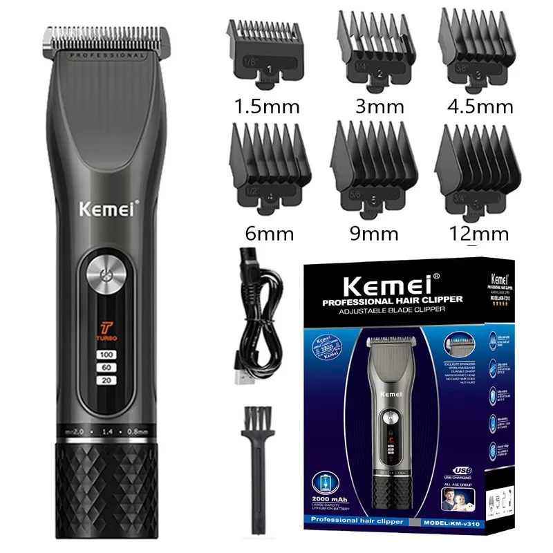 

Kemei 12W Powerful Hair Clipper Professional Barber Shop Rechargeable Trimmer Led Display Cordless Hair Cutting Machine for Men