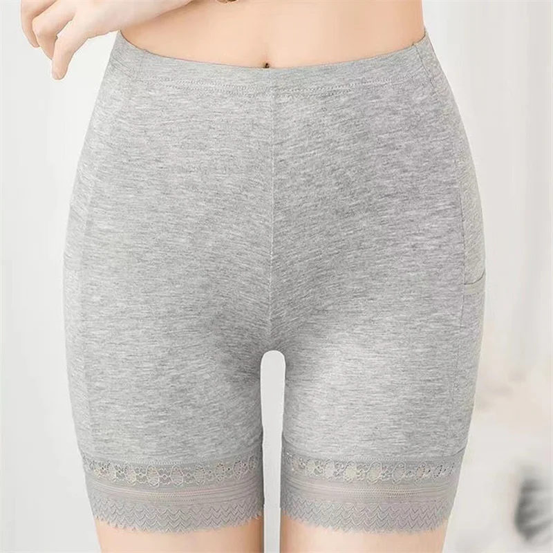 

Summer Seamless Underwear With Pocket Shorts Women's Safety Thin Cotton Pants Ladies Shorts With Lace Safety Pants For Women