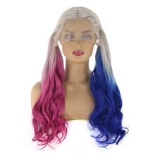 BTWTRY Cosplay Halloween Harley Quinn Hair Synthetic Lace Front Wig for Women Heat Resistant Fiber Long Wavy Wigs