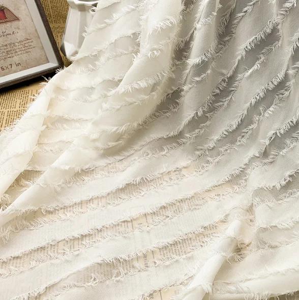 

Chiffon Cut Flowers Fringed Jacquard Diagonal Stripes Semi-Transparent New Women's Shirt Dress Fabric