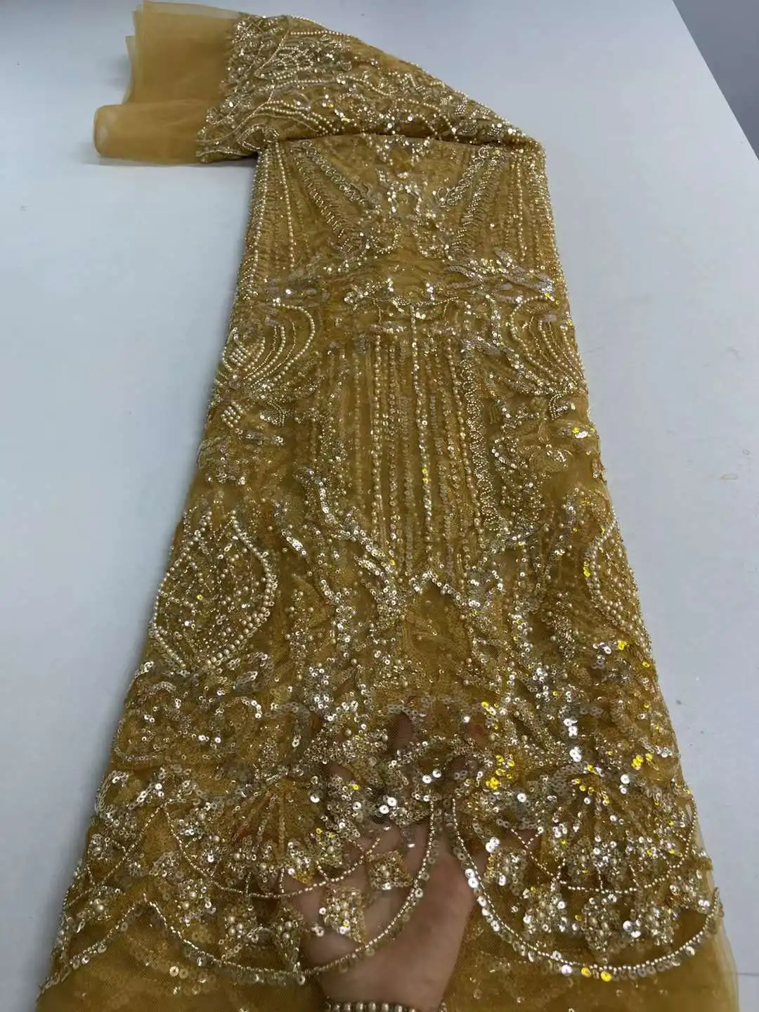 

Handmade Lace African French Lace Fabric 2022 High Quality Beaded Gold Lace For Nigerian Lace Fabrics For Party Dress
