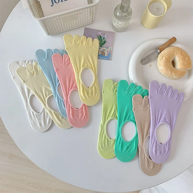 Women Five Toe Socks Solid Color Four Seasons Breathable Comfortable Candy Sock Cute Girl Sox Fashion Ultrathin Boat Sokken