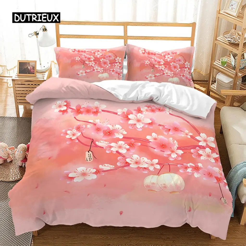 

Пододеяльник с цветами вишни, японское дерево сакуры, розовый цветочный весенний винтажный комплект постельного белья с натуральным ландшафтом для женщин и девочек