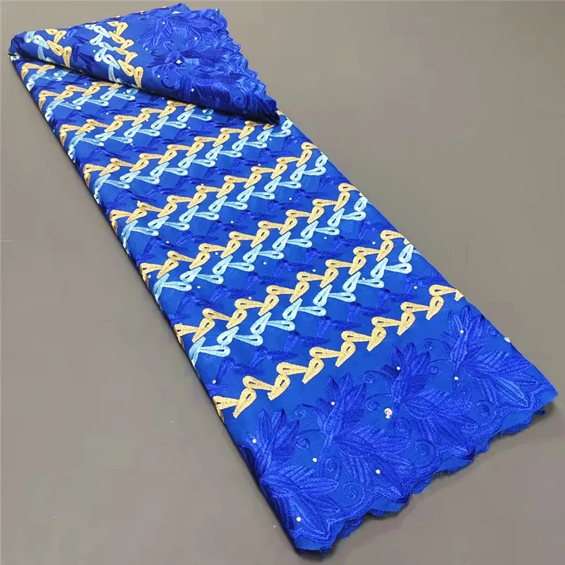 

5 Yard Dry Lace Fabric Latest Heavy Beaded Embroidery African 100% Cotton Swiss Voile Popular Dubai Style For Party Wedding 1L11