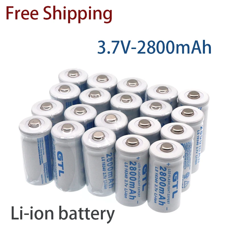 

Free delivery 3.7V2800mAh Rechargeable lithium-ion battery 16340 battery CR123A 3.7V for Laser pointer LED flashlight battery