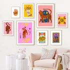 Тигр мать мультфильм Животные розовый Дикий Тигр Змея настенная Картина на холсте скандинавские постеры принты картины декор для детской гостиной