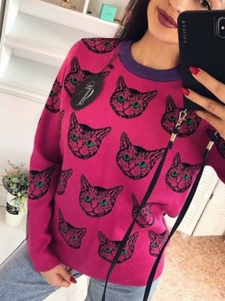 

Hsa y2k одежда женские вязаные свитера с котом пуловеры Топы шикарные осень зима длинный рукав Harajuku Милый джемпер roupas femininas