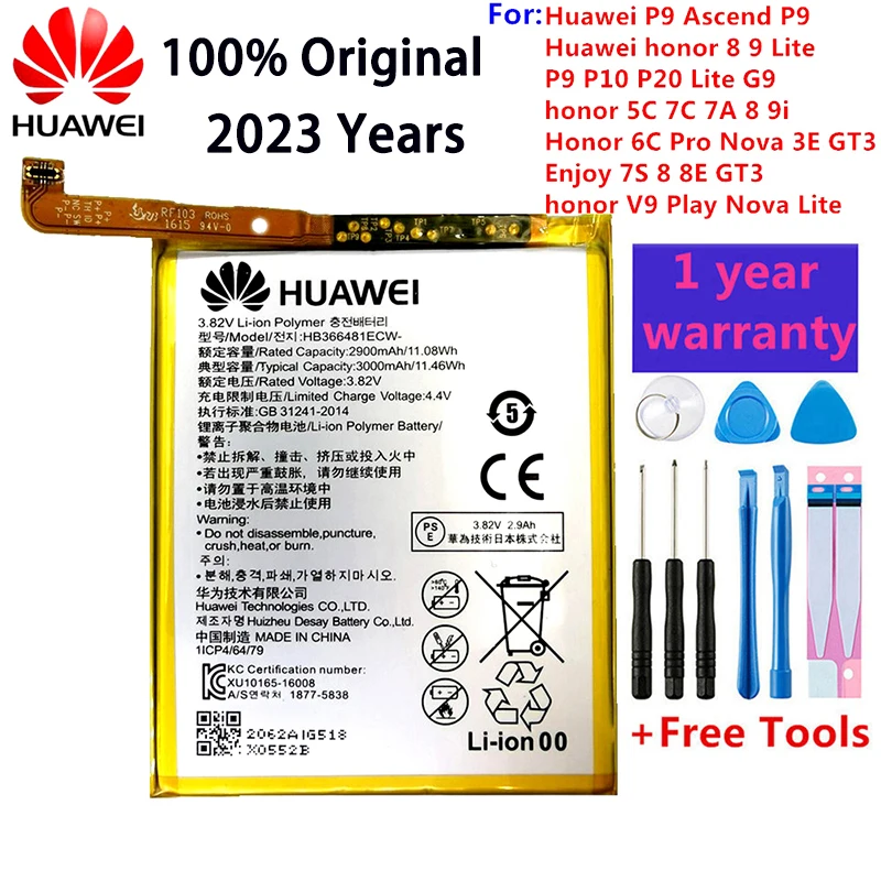 

2022 New 100% Hua Wei original HB366481ECW Real 3000mAh Battery For Huawei P9 Ascend P9 Lite G9 honor 8 5C Battery+Tool Kits