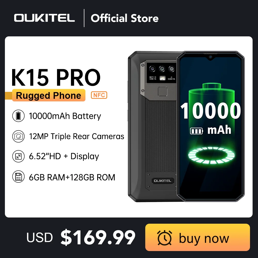 

Oukitel K15 pro Smartphone 6G+128G 6.5" 10000mAh Octa Core Mobile phone 12MP HelioP60 Cell Phone NFC