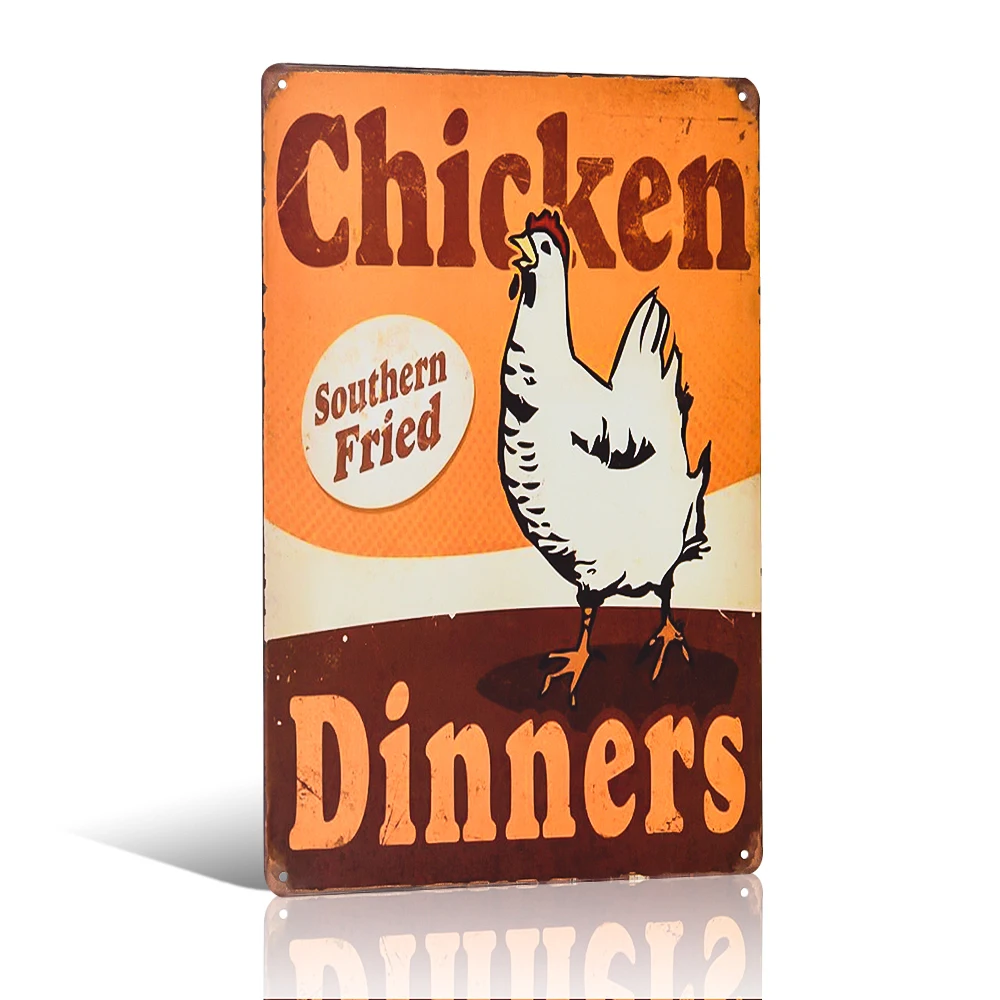 

Vintage Tin Sign Metal art plaque Chicken Dinners Art Poster Wall Modern Rustic Wall Plaque Garage Bar Diner