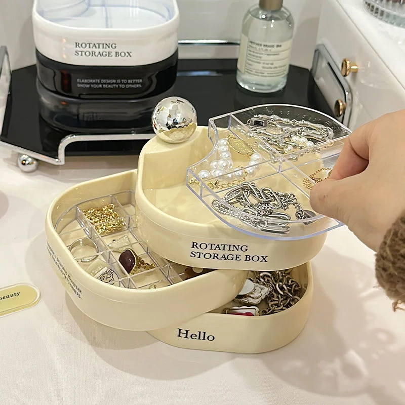 

3 Layers Rotating Jewelry Storage Box for Earrings Bracelet Ring Jewelrys 360 Degrees Makeup Organizer Case Holder Display Rack