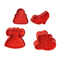 4pcs diy girls hat skirt bag biscuit mould christmas cookie cutters baking candy fudge cutting cake printing decorating tools