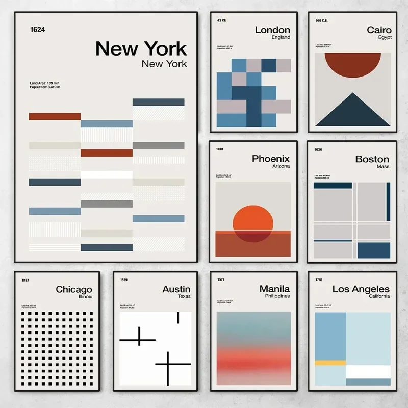Абстрактный городской минималистический постер для путешествий принты среднего