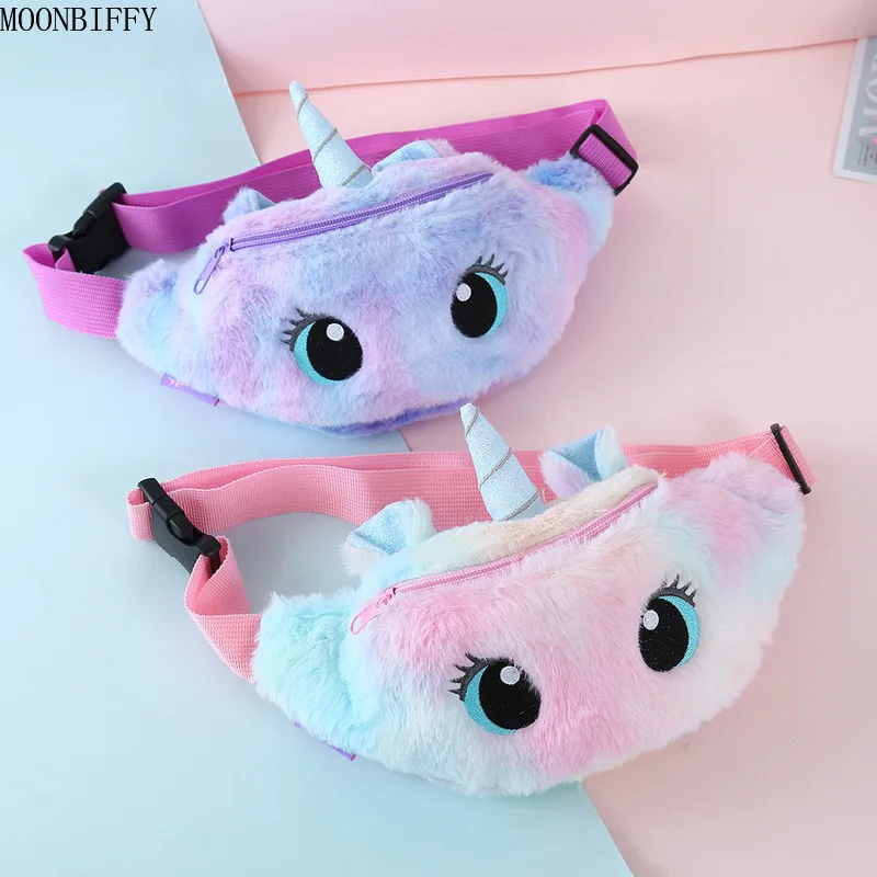 

Поясная сумка с единорогом для девочек, плюшевый Кошелек с ремнем для игрушек, нагрудная Сумочка градиентного цвета с мультяшным рисунком, ...