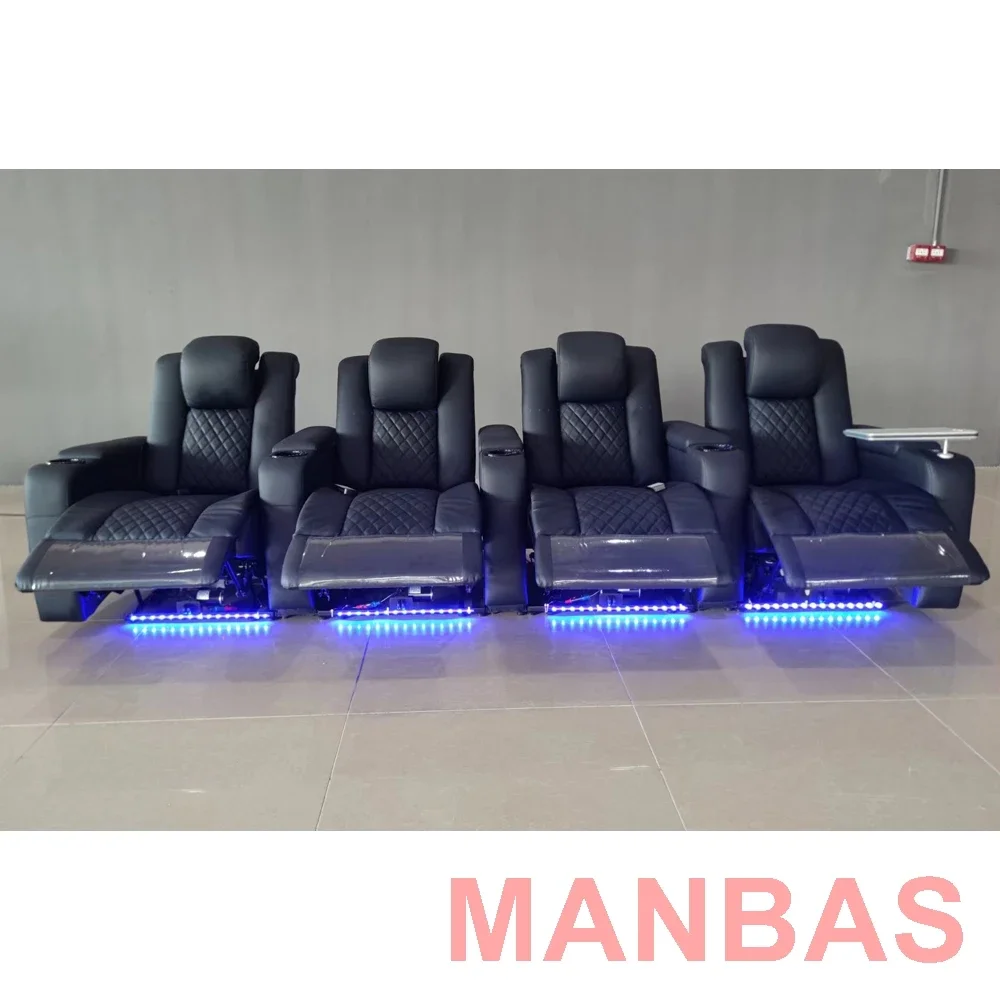Dual Motor Power Recliners Electric Reclining Seats U shape Italian Genuine Leather Massage Sofas Multifunctional Theater Couch