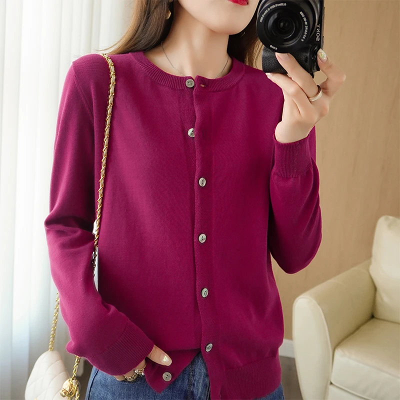 Женские кардиганы осень-зима однотонный свитер с круглым вырезом и длинными