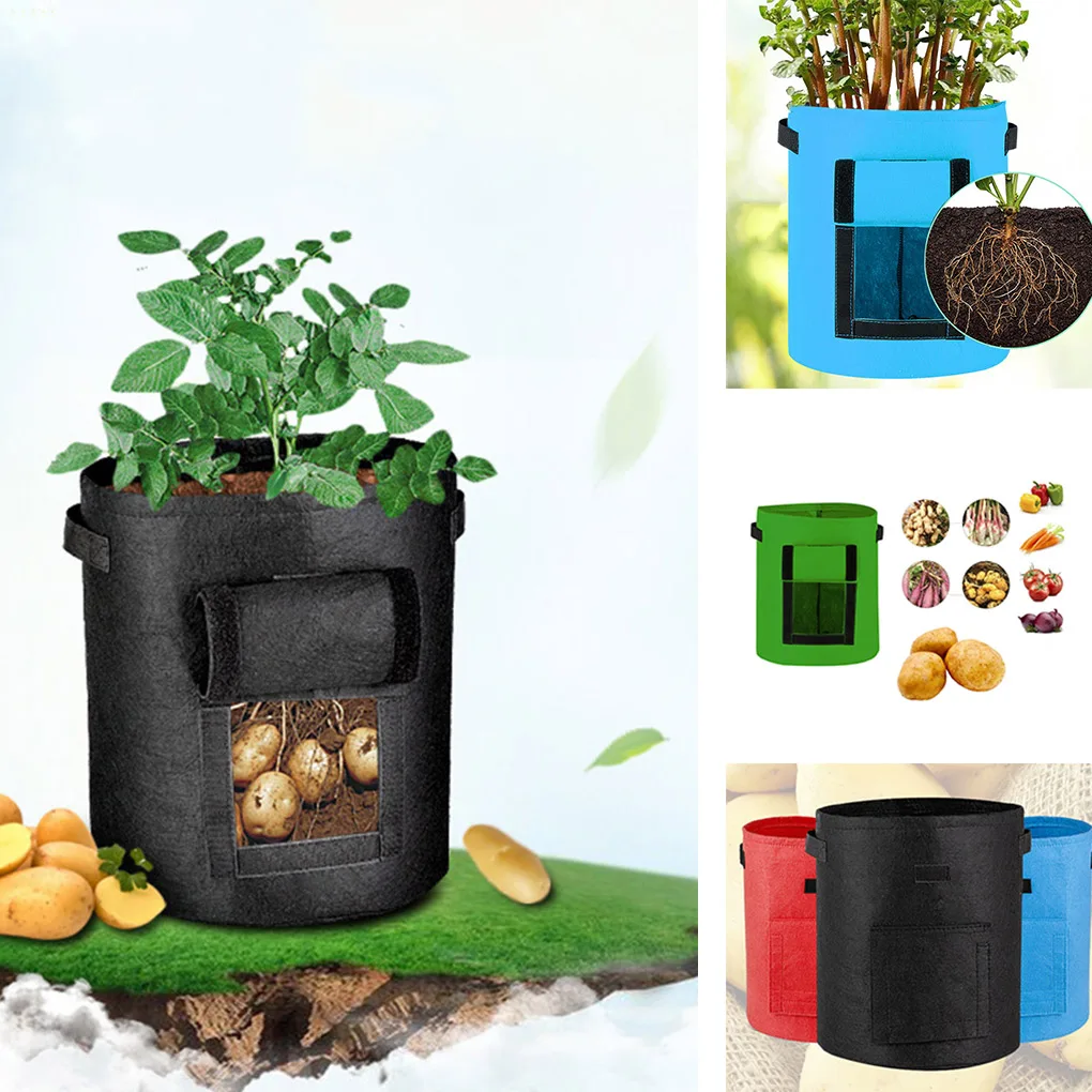 

Eco-friendly Potato Planting Bag Non-woven Breathable Plant Growth Pouch Garden Growing Pot Blue