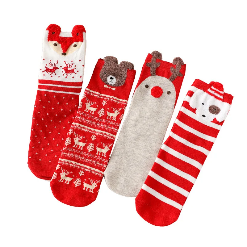 4 Pairs Women Cotton Cartoon Christmas Socks Cute Santa Claus Elk Snow Funny Sock Happy Winter New Year Socks Christmas Gift