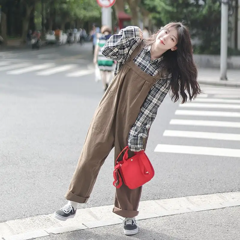 Женские комбинезоны мешковатые с высокой талией винтажная корейская уличная