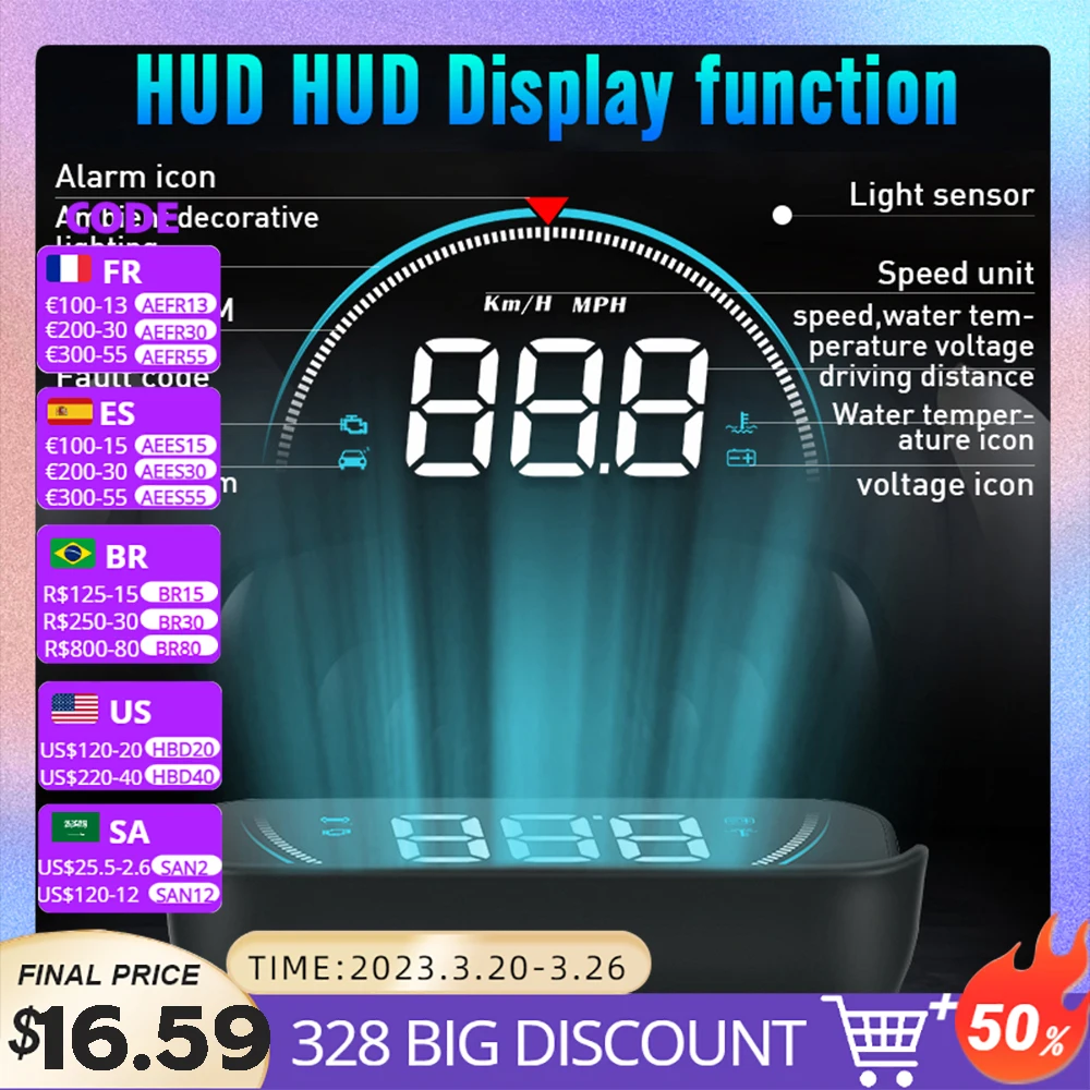 

Автомобильный проектор M8 HUD на лобовом стекле OBD 2 II, автомобильный проектор Hud на спидометр с сигнализацией о превышении скорости и температ...