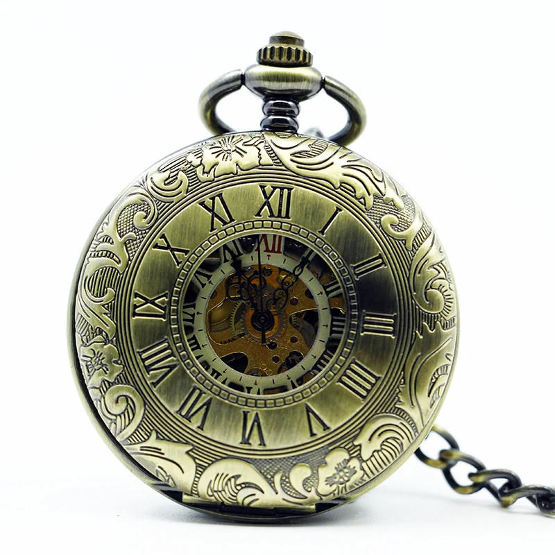 

Classic Mechanical Pocket Watch Double Opening Retro Roman Numerals with Chain Pendant Men Women Students Gift Souvenirs