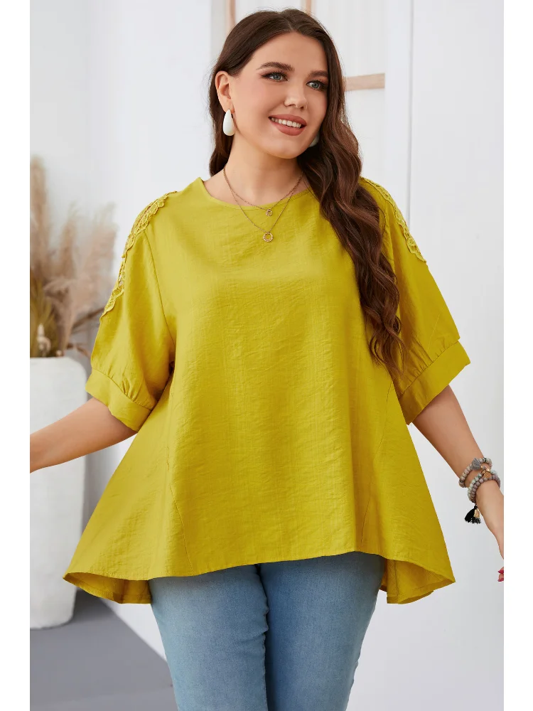 Irregular plus size MM loose solid color ladies T-shirt plus size women clothing  blusas mujer