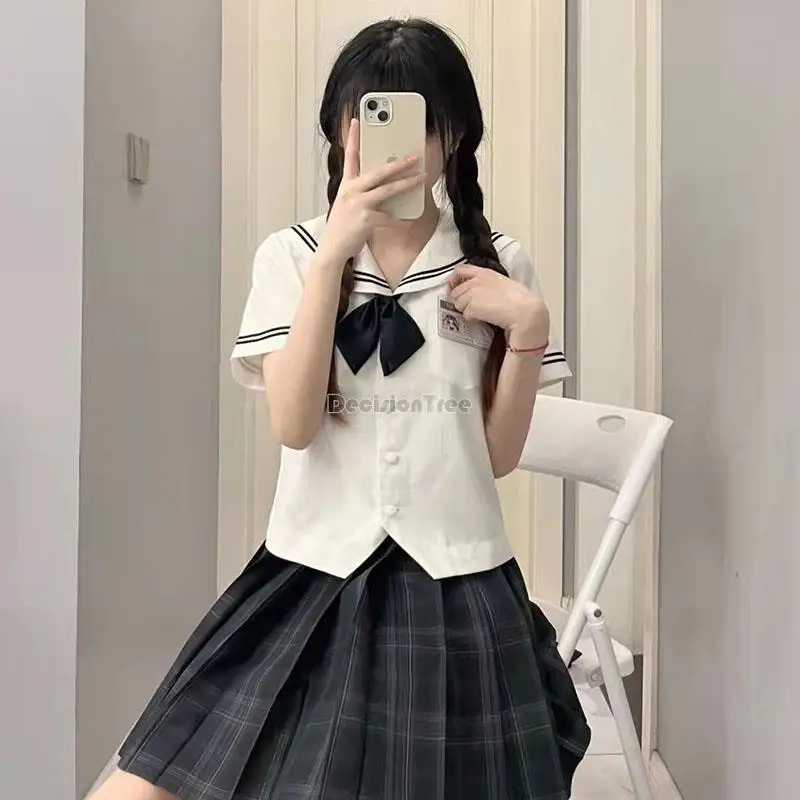

2022 new japanese style summer short sleeve shirt versatile basic original jk uniform navy collar school shirt students unifrom