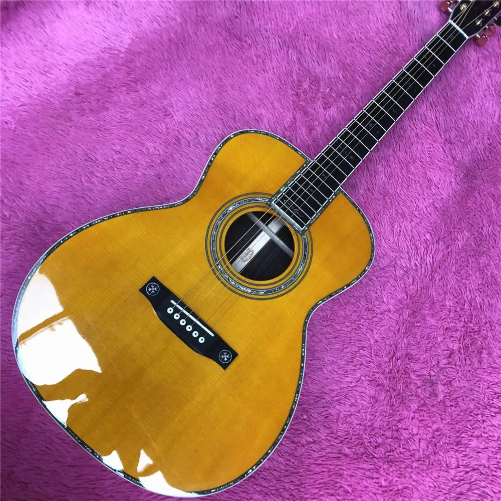 

Solid spruce top OM body acoustic guitar,Ebony fingerboard,41 inches Real abalone acoustic Electric Guitar