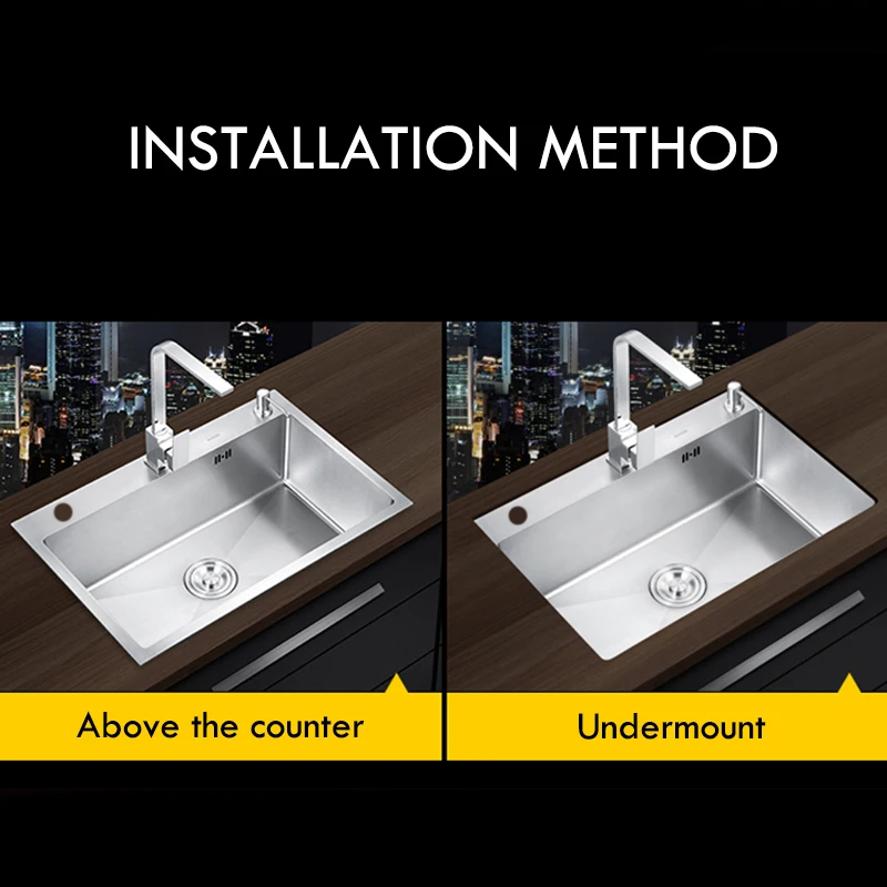 304 stainless steel kitchen sink topmount or undermount single bowl wash basin for home fixture with drainage accessories free global shipping