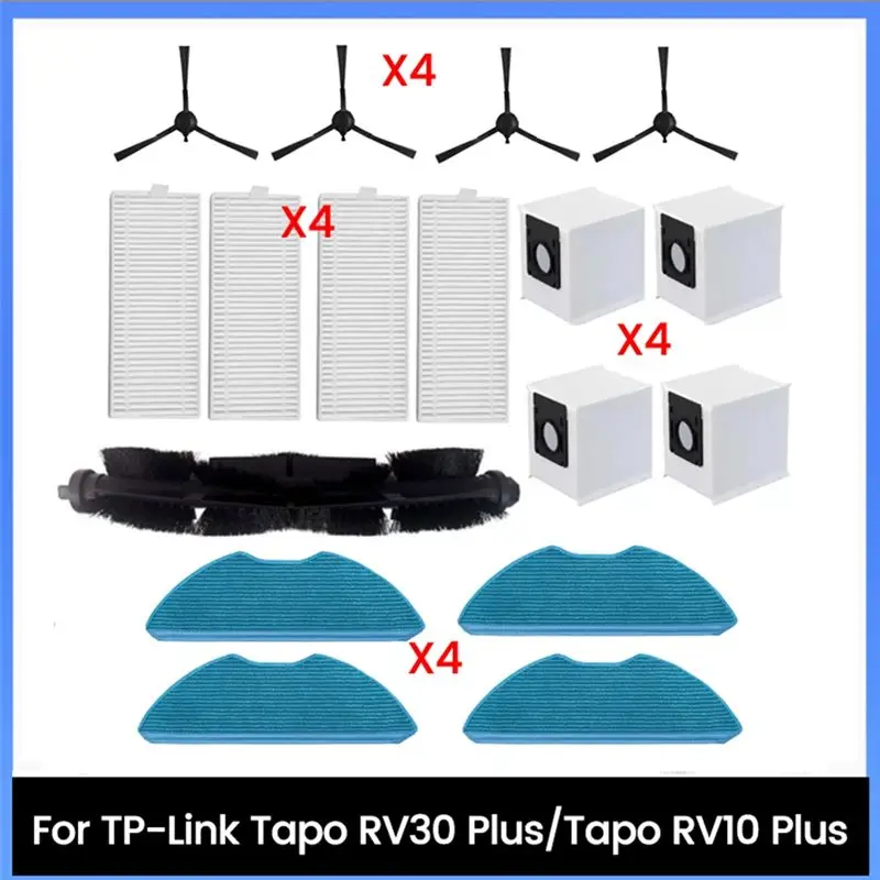 Фото Комплект из 17 предметов ABIY для пылесосов TP-Link Tapo RV30 Plus / Tapo RV10 Plus: основная и боковые щетки, фильтры, салфетки для влажной уборки, мешки для сбора пыли №1