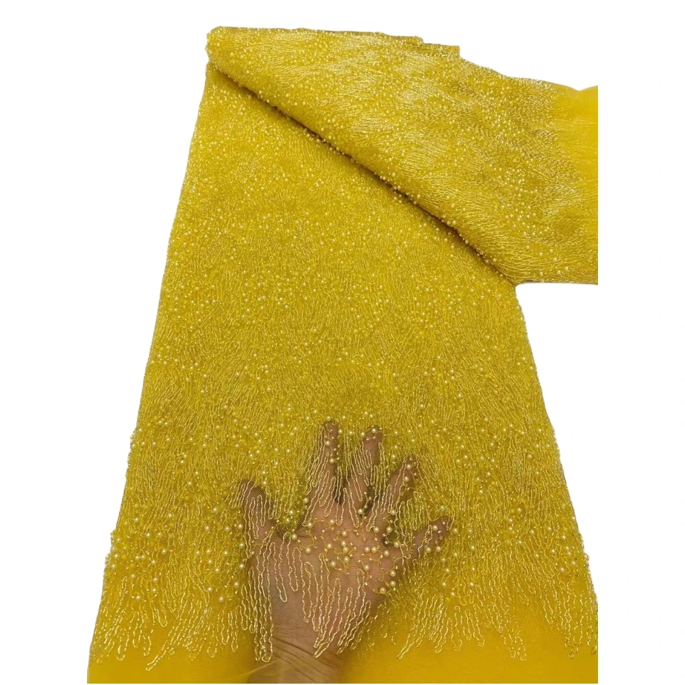 

LJ Wedding Bridal Dresses Sewing Mesh Textile Nice High Quality Africa Women Pearls Embroidered Gauze Fabrics Net 5 Y Tulle Lace