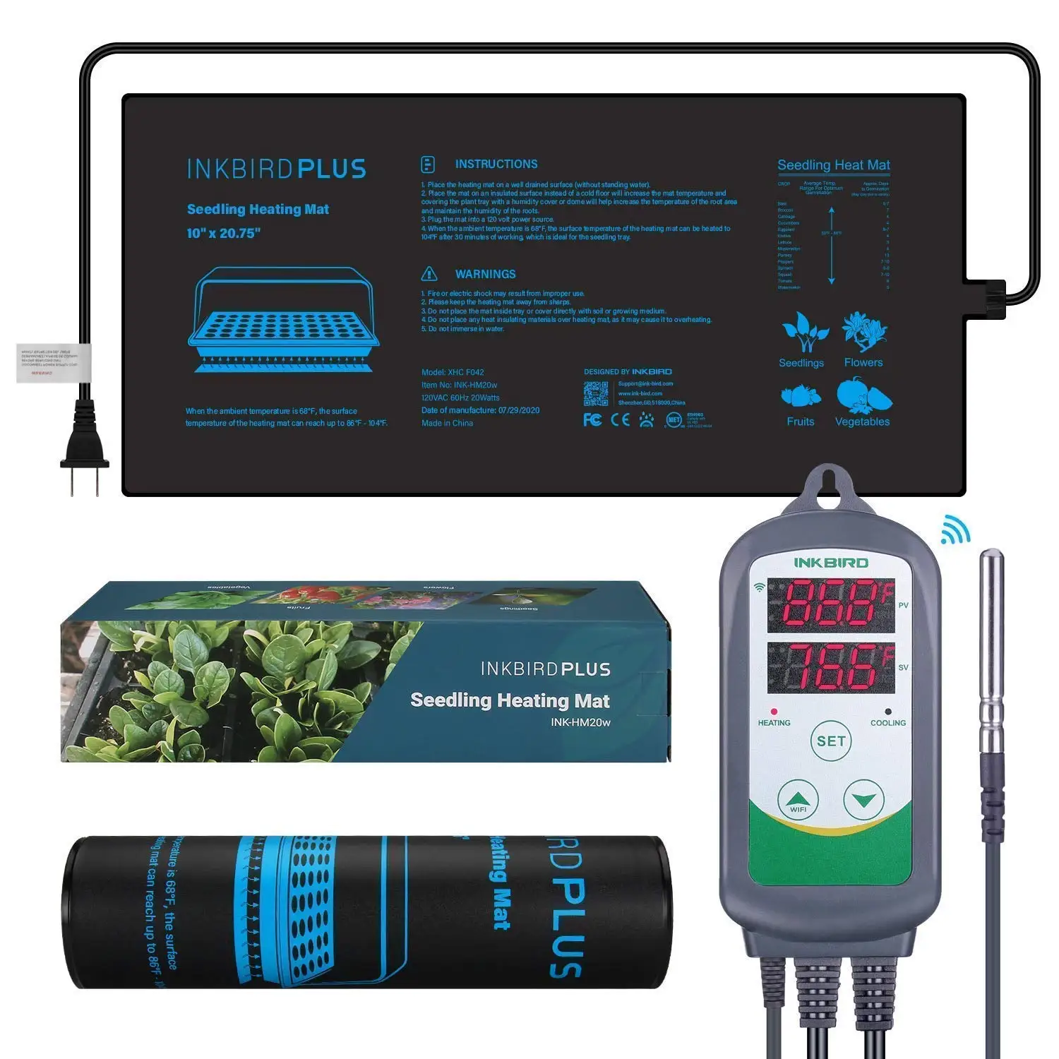 INKBIRD ITC-308-WIFI Digital Temperature Controller Thermostat Remote Monitor and 10'' x 20.75'' Seedling Heating Mat Combo Set