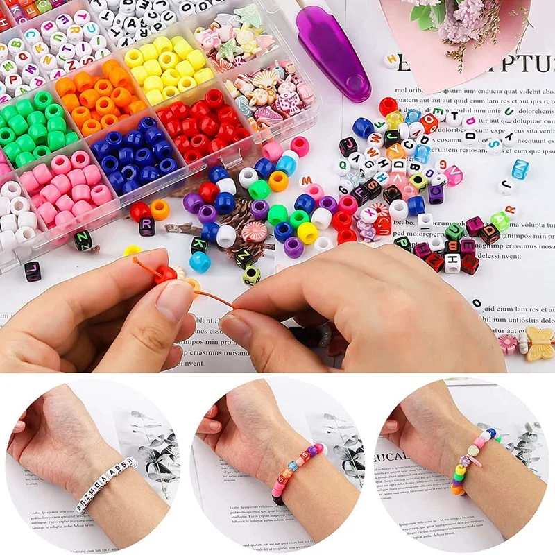 

Letter Beads Making Jewelry Kit, Acrylic Letter Beads Pony Bead Accessories With Colorful Elastic Bracelet Cord