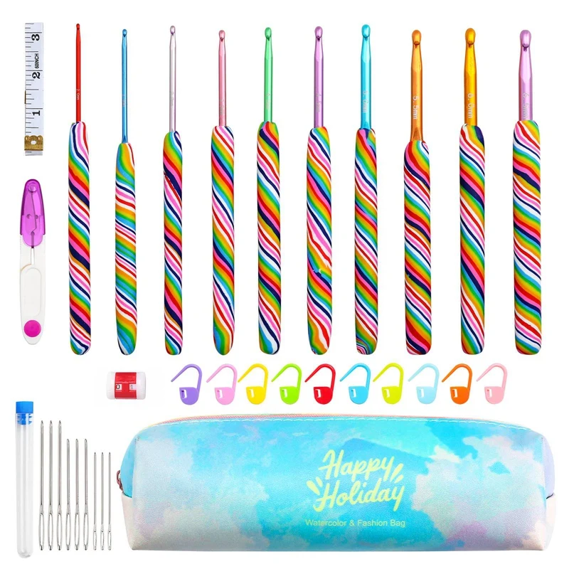 

New Crochet Hook Kit Weaving Tools Knitting Needle Large Eye Blunt Needle Plastic Stitch Markers Gift for Family and Friends