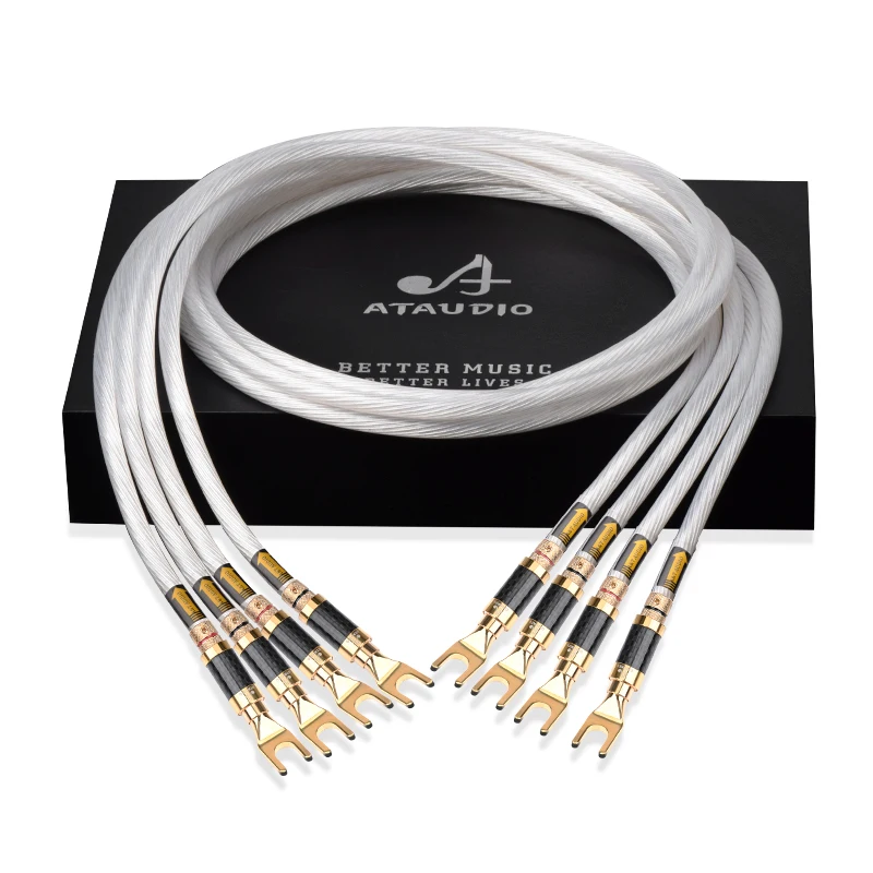 

ATAUDIO HIFI speaker Audio Cable HIFI 99.999% 5N Single crystal copper OCC Silver-plated Speaker Cable banana plug Y plug