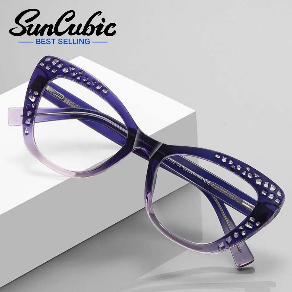 

SunCubic Fashion Optical Frame Women's Popular Large Size Hollow Gradient Frame Cat Eye TR90 Anti Blue Eyewear JS6602
