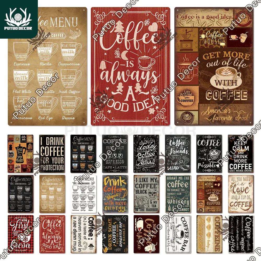 

Putuo Decor Coffee Tin Sign Vintage Plaque Metal Plates Shabby Chic Wall Art Poster for Cafe Bar Living Room Home Man Cave Decor