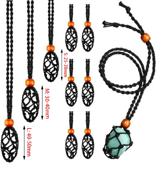 

3Size Necklace Cord Empty Meditation Crystal Holder DIY Natural Quartz Crystals Healing Stone Chakras Net Bag Pendant Necklace