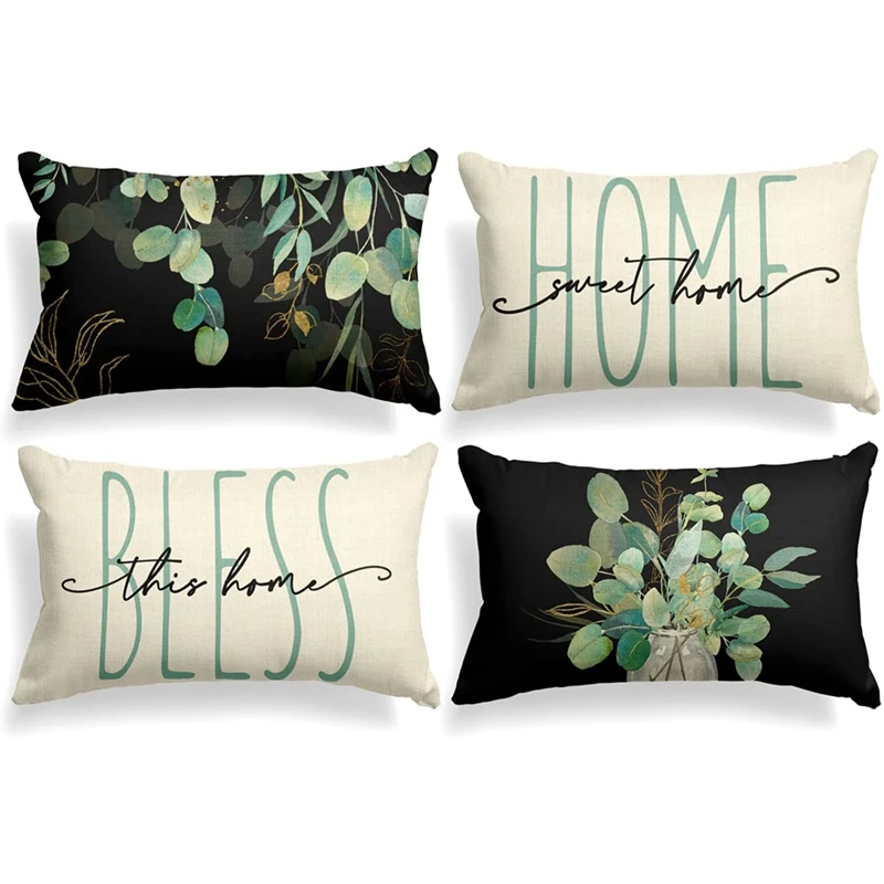 

Spring Pillow Covers 12X20 Set of 4 Eucalyptus Leaves Farmhouse Throw Pillows Cushion Case Spring Decorations for Couch
