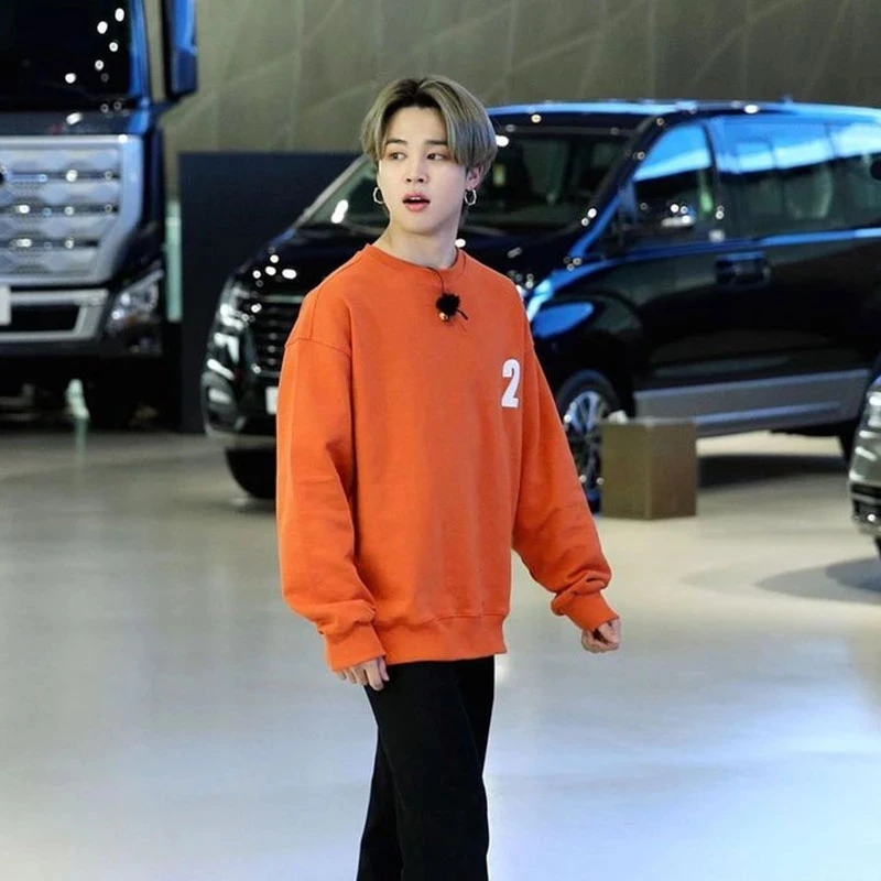 

Jimin Orange Sweatshirt Bangtan Print Fleece Loose Crew Neck Pullover Hoodless Autumn Winter Long Sleeve Unisex Kpop Top Clothes